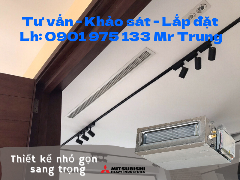 Không gian lắp máy giáu trần Mitsubishi Heavy thẩm mỹ đẹp sang trọng